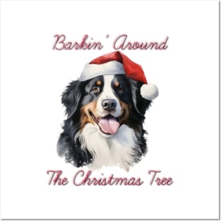 Christmas Bernese Mountain Dog in Santa Hat Posters and Art